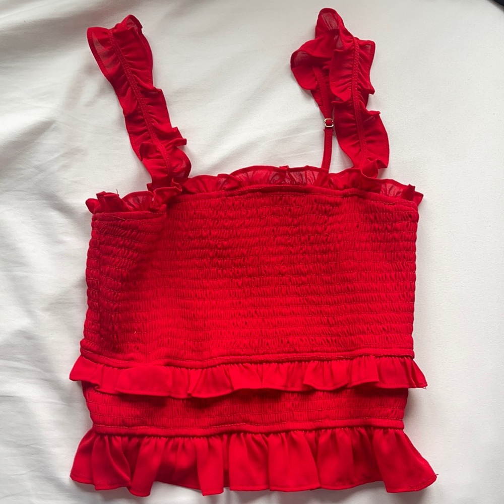 Red crop top with ruffles perfect for a night out